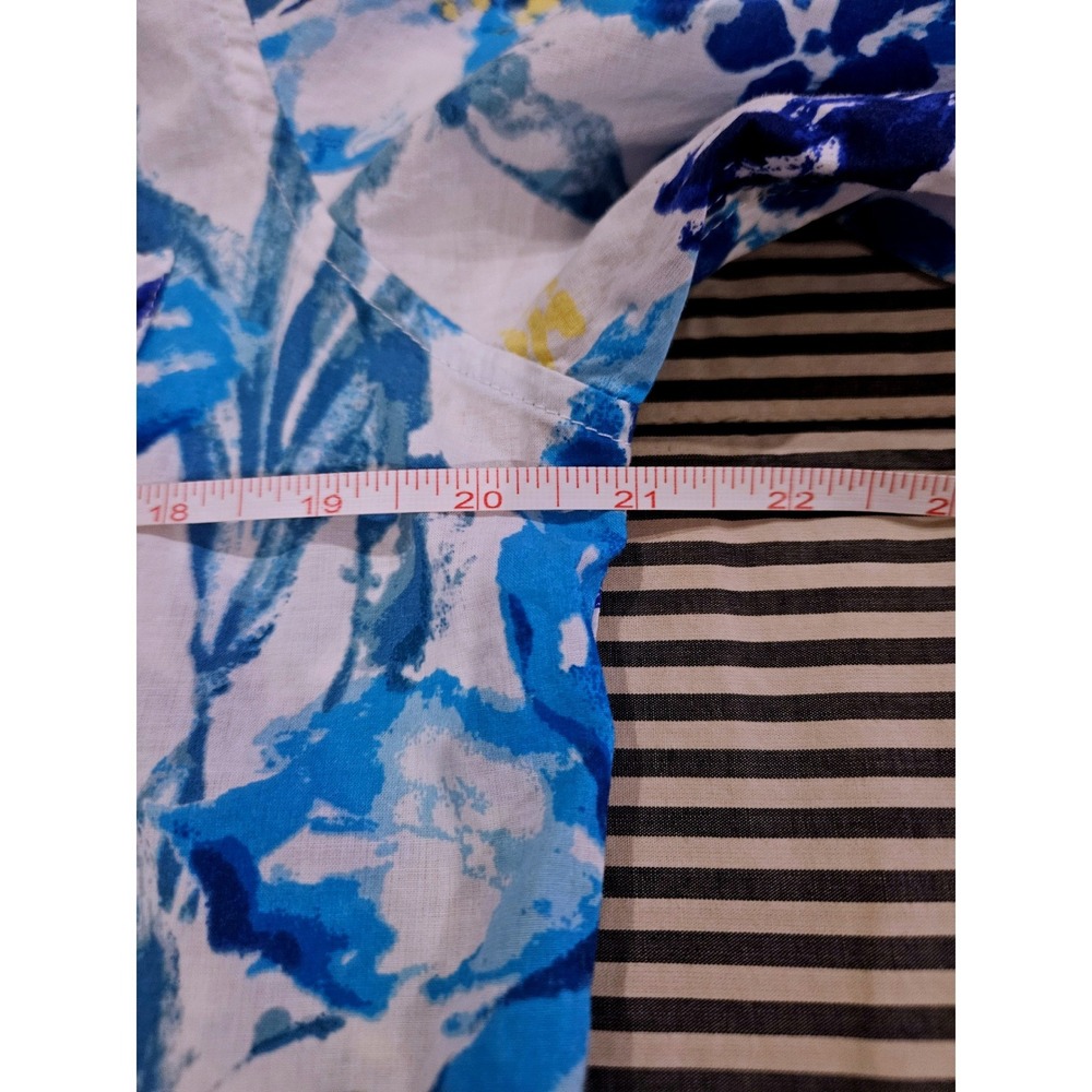 Lauren Ralph Lauren Pajama Set L Blue White Floral Cotton 3/4 Sleeve Capri PJs - Picture 7 of 9